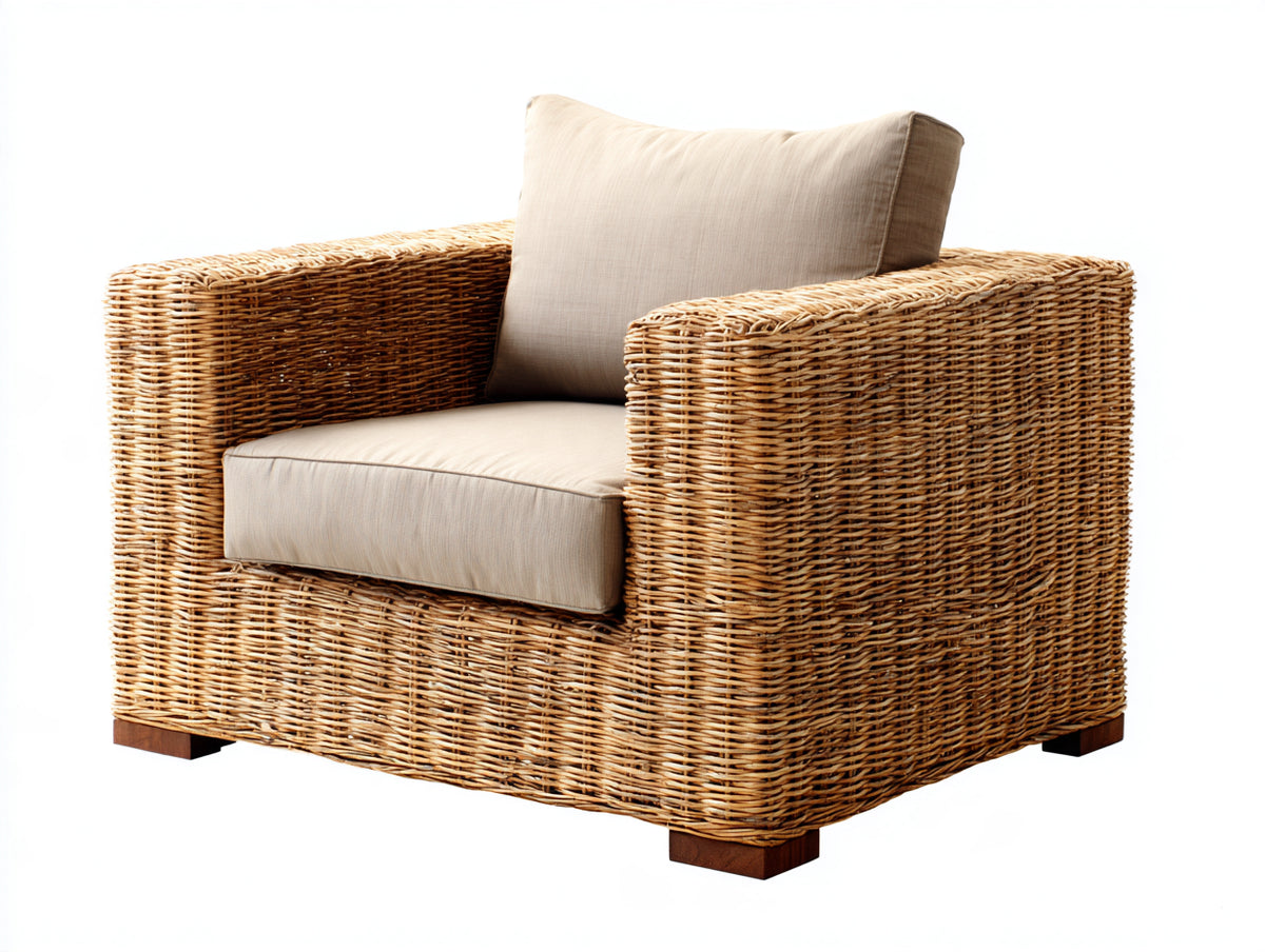 Fauteuil de jardin - Fibre tressée-Tissu - 94x90x82 cm - Miel-Beige - Style rustique