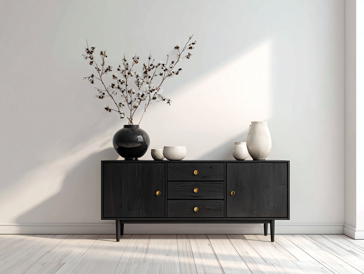 Meuble d'entrée - Bois - 158x43x79 cm - Noir - Style scandinave