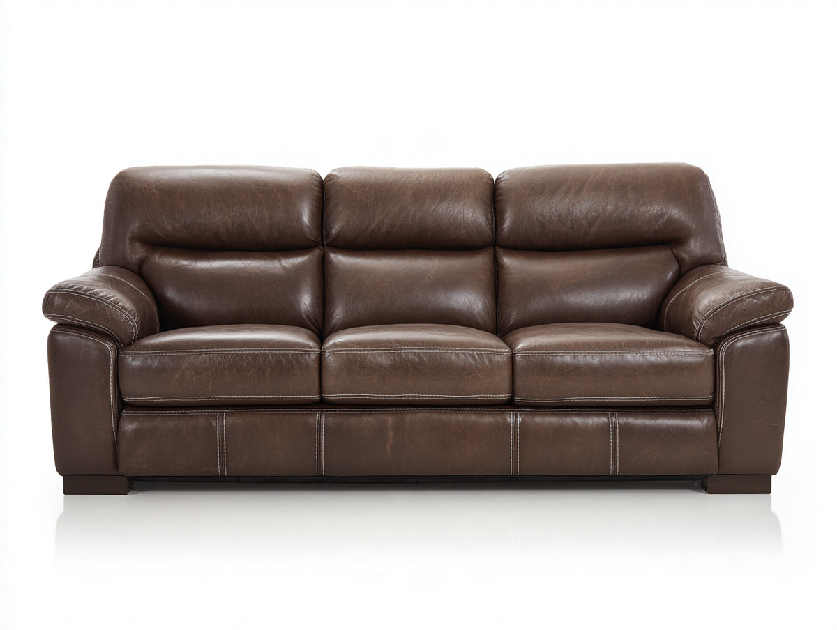 Canapé 3 places - Cuir - 216x99x94 cm - Brun foncé - Style classique confortable