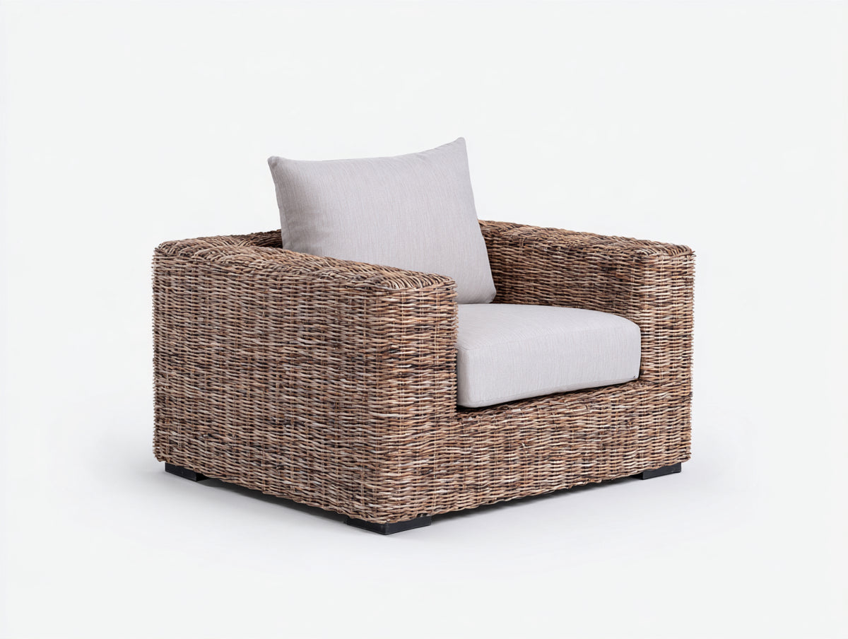 Fauteuil de jardin - Fibre tressée-Tissu - 90x86x78 cm - Brun grisé-Gris perle - Style contemporain
