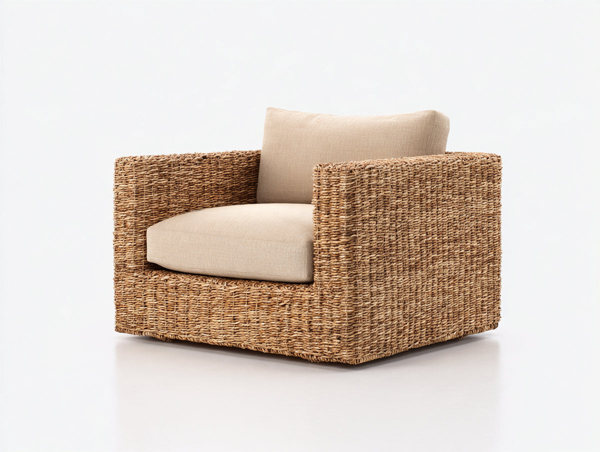 Fauteuil de jardin - Fibre tressée-Tissu - 92x88x77 cm - Miel-Beige sable - Style bohème
