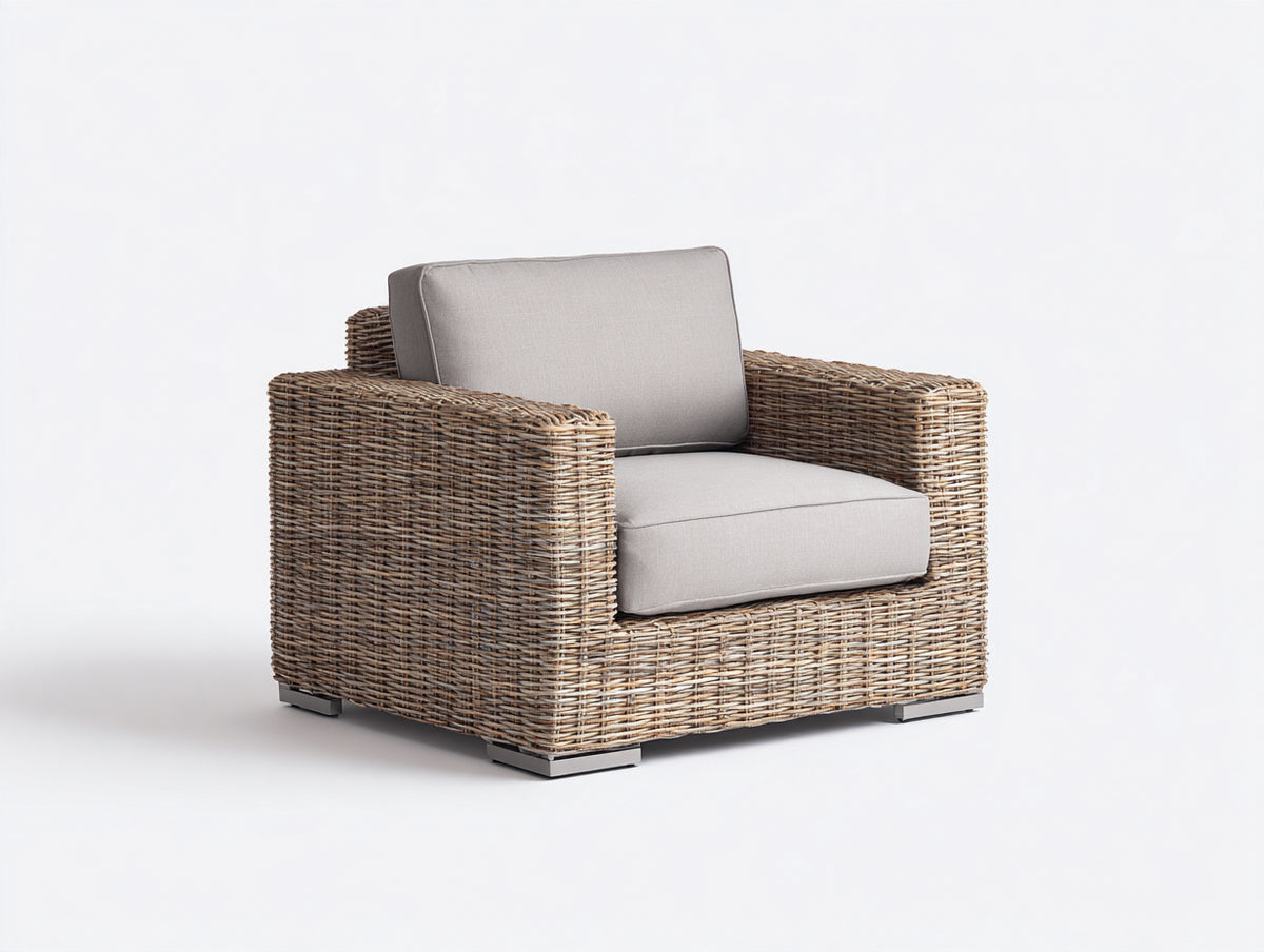 Fauteuil de jardin - Fibre tressée-Tissu - 88x84x78 cm - Taupe-Gris beige - Style moderne