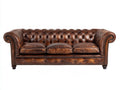 Canapé 3 places - Cuir - 220x95x78 cm - Marron cognac - Style Chesterfield vintage