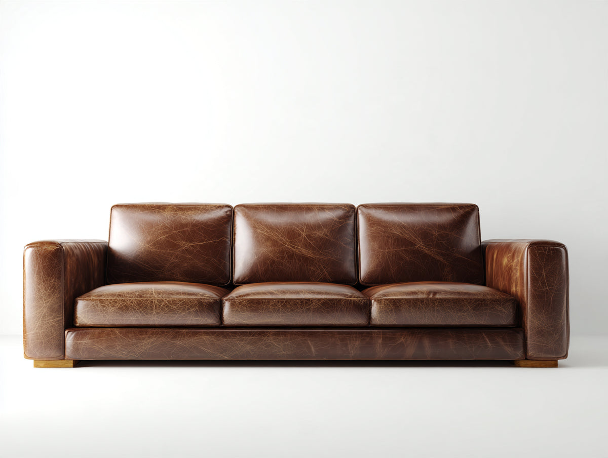 Canapé 3 places - Cuir - 221x94x82 cm - Brun acajou - Style contemporain