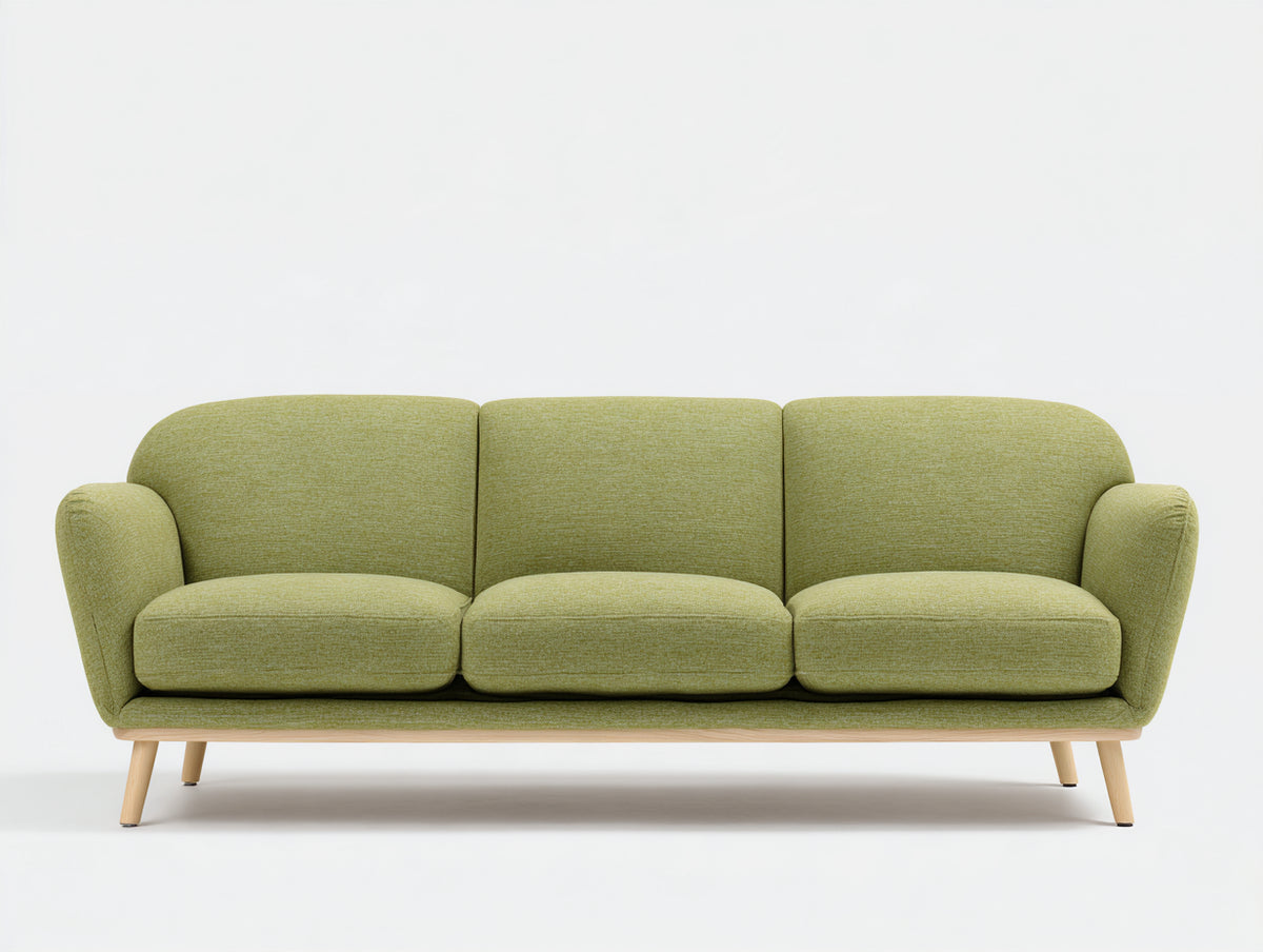 Canapé 3 places - Tissu-Bois - 205x87x84 cm - Vert olive-Bois clair - Style scandinave moderne