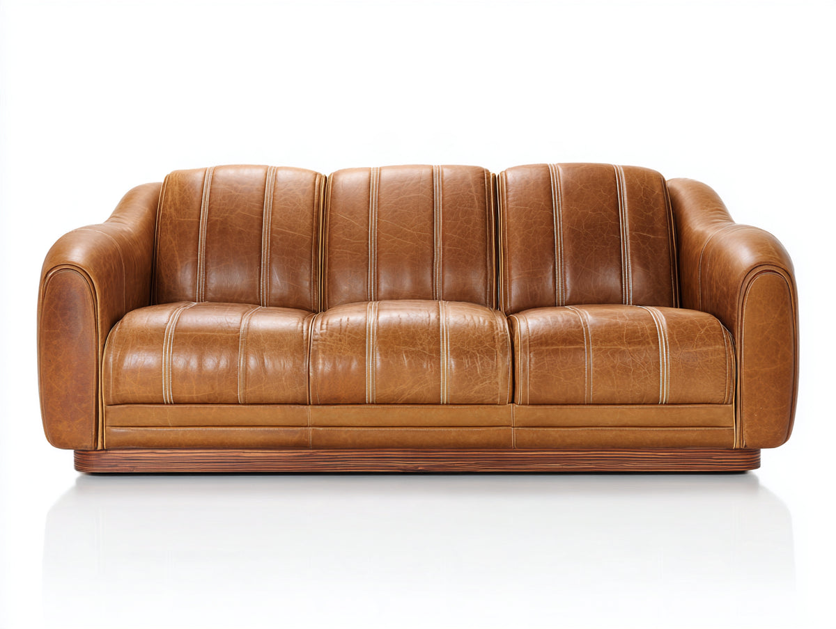 Canapé 3 places - Cuir - 214x96x87 cm - Cognac - Style rétro