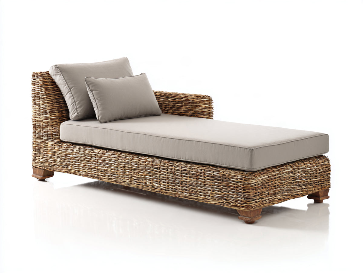 Bain de soleil - Rotin tressé-Tissu - 192x84x81 cm - Naturel-Beige clair - Style bohème