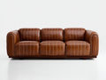 Canapé 3 places - Cuir - 219x95x82 cm - Brun cognac - Style vintage