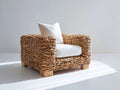 Fauteuil de jardin - Fibre naturelle tressée-Tissu - 94x88x80 cm - Naturel-Blanc - Style bohème