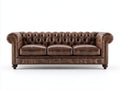 Canapé 3 places - Cuir - 220x94x76 cm - Brun chocolat - Style Chesterfield classique