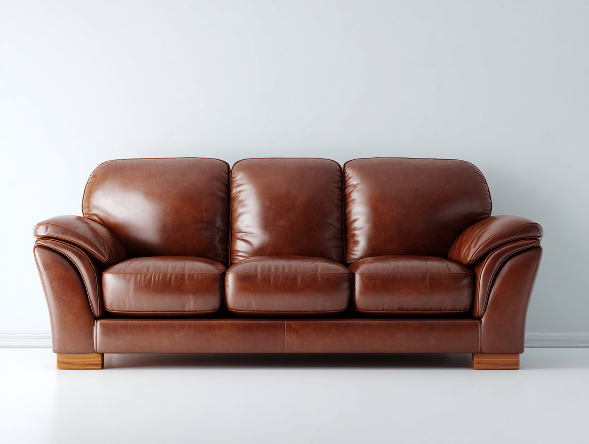 Canapé 3 places - Cuir - 210x96x91 cm - Brun cognac - Style classique confortable